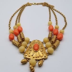 T Tahari Vintage Orange and Gold Festoon Necklace